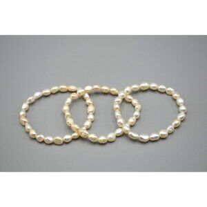 Baroque Pearl Bracelet Matching Set of 3 Stretch Bangles 6mm
